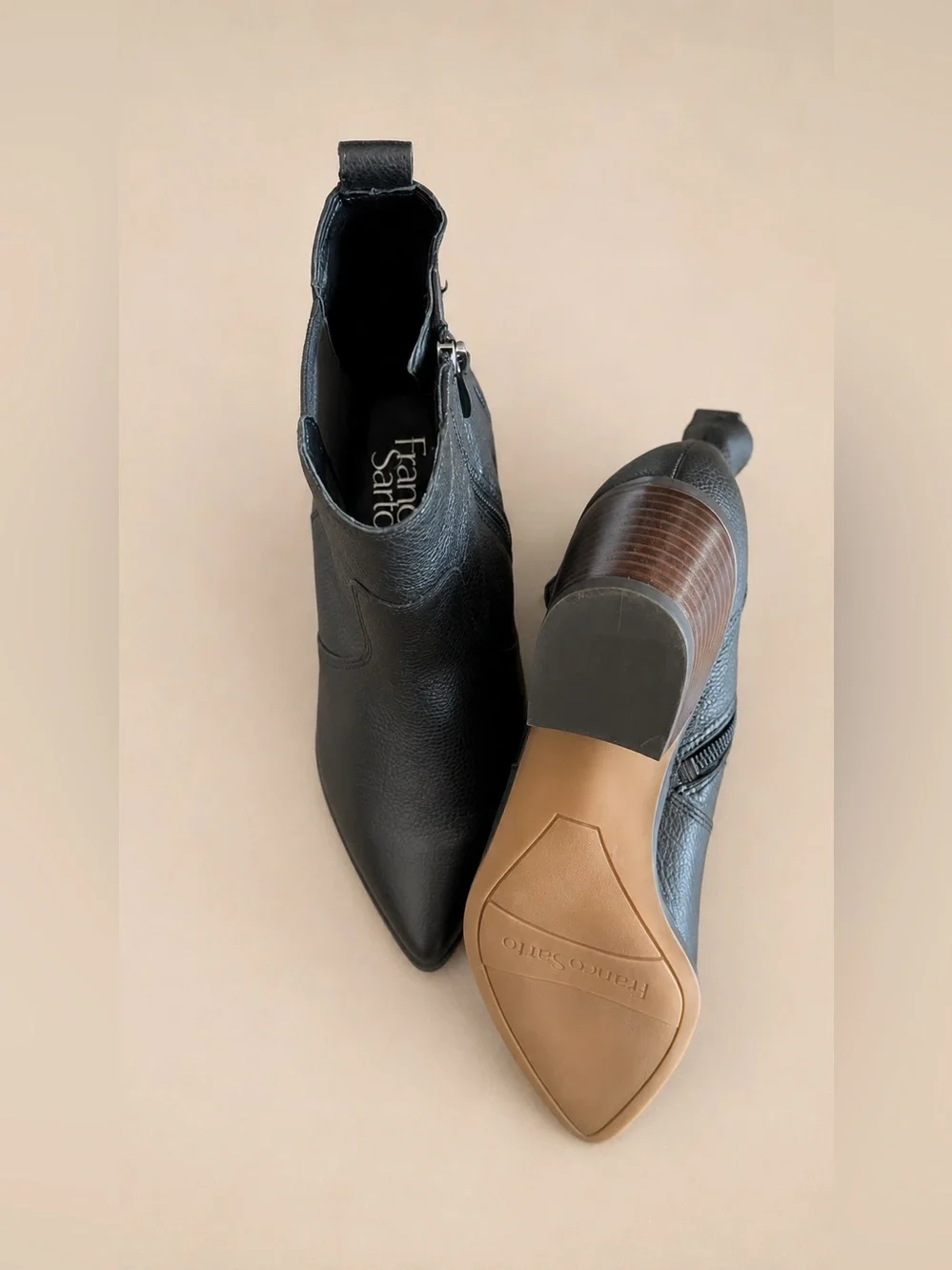 Franco Sarto Sager Black Leather Western Pointed Toe Ankle Boots Size 7